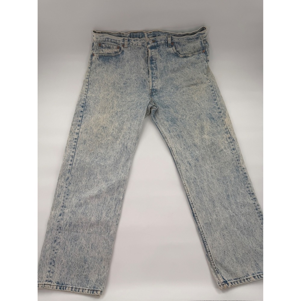 Vintage Levis 501 Mens Acid Wash Jeans 42x30 Made in USA Light Wash Denim